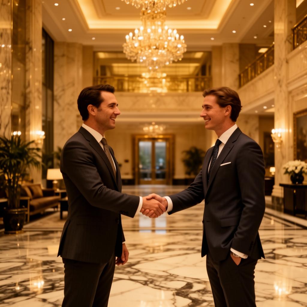 Aureum agents meeting in a marble lobby
